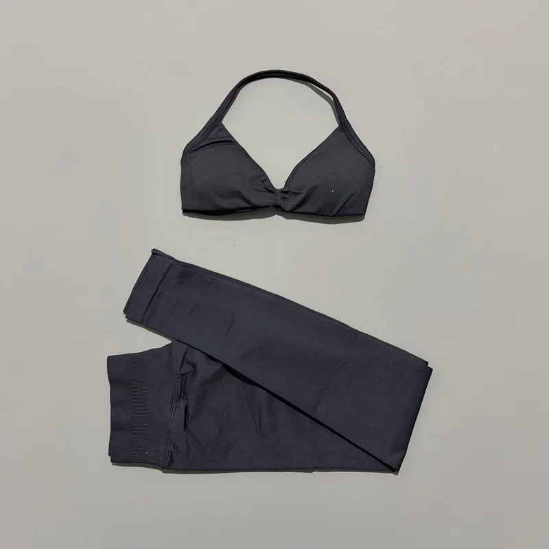 2Pcs HISTELLO Seamless Yoga Sports Set for Women Resistant Backless Bra Pilates Fitness Workout Running Leggings Gym Suit