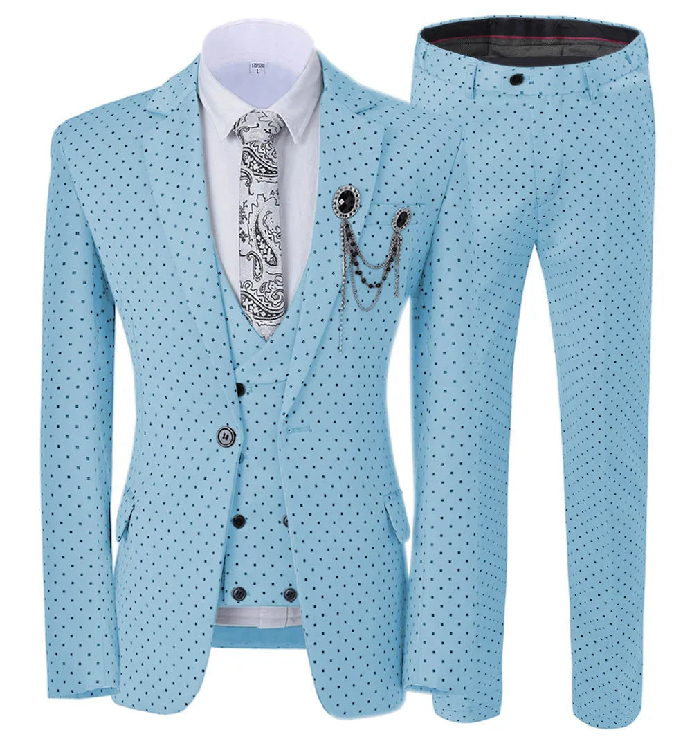 Men’s Slim Fit 3-Piece Patterned Suit