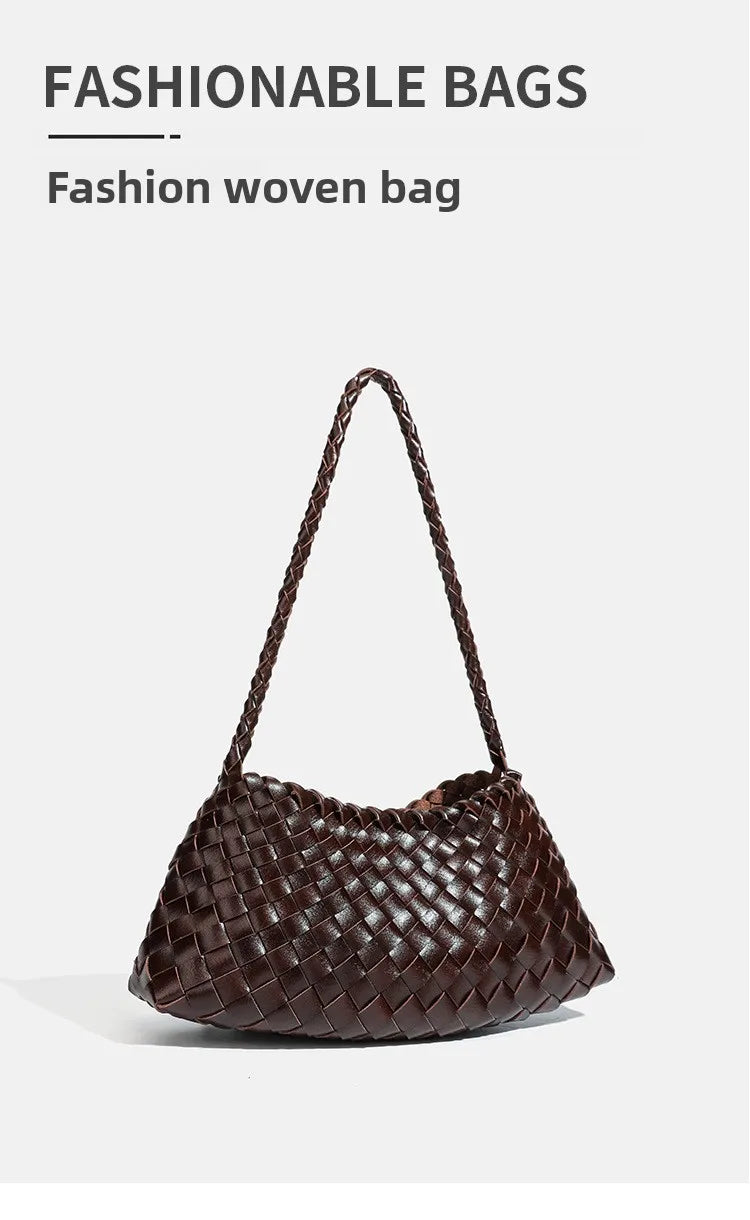 High End Fashion Handbag Messenger Bag with Large Inner Pocket, Popular Pure Hand Woven Bag for Women Tote Shoulder Underarm Bag
