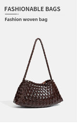 High End Fashion Handbag Messenger Bag with Large Inner Pocket, Popular Pure Hand Woven Bag for Women Tote Shoulder Underarm Bag
