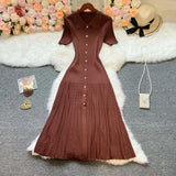 Elegant Collared Knit A-Line Midi Dress