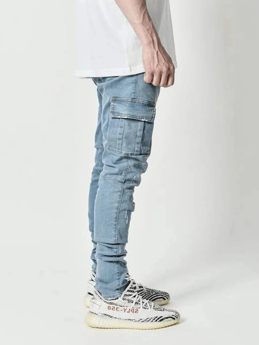 Men's Slim Fit Elastic Denim Cargo Joggers