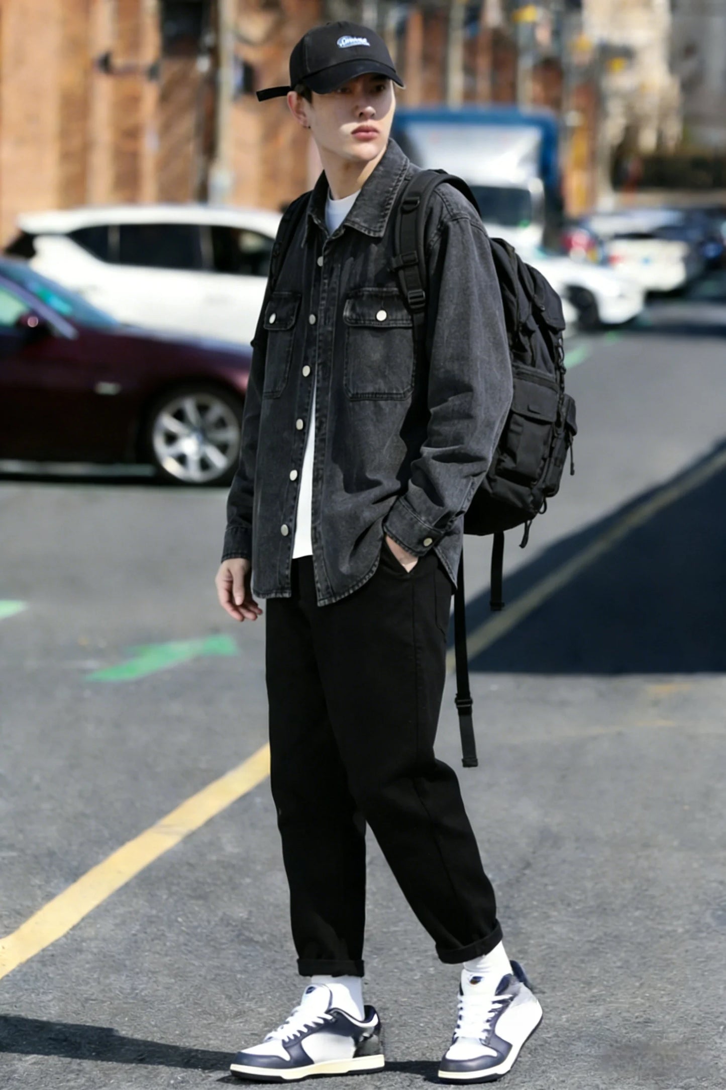 Retro Japanese Style Long Sleeve Denim Jacket Washed out Casual Workwear Versatile Spring Autumn Denim Shirt