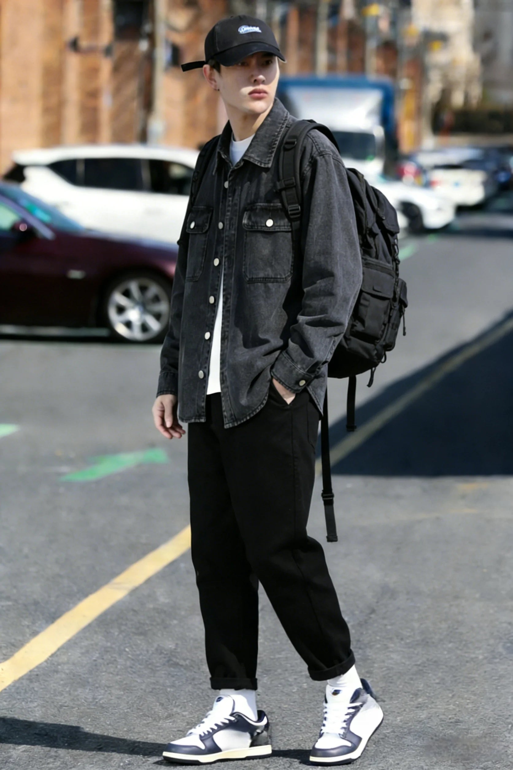 Retro Japanese Style Long Sleeve Denim Jacket Washed out Casual Workwear Versatile Spring Autumn Denim Shirt
