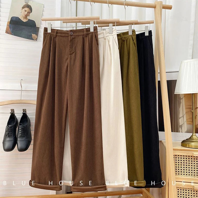 Women's High-Waist Corduroy Wide-Leg Pants