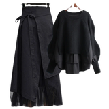 Women's Spring Autumn New Fashion Fake Two Piece Knit Sweater+Strap A-line Skirt Suit Korean Elegant Pullover Dress Matching Set