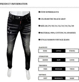 Men's Slim-Fit Distressed Black Grey Denim Jeans