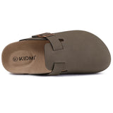 Kidmi Men's Suede Clogs Cork Footbed Clogs for Women Soft Leather Adjustable Buckle Slip-on Potato Shoes Sandals Beach Slippers