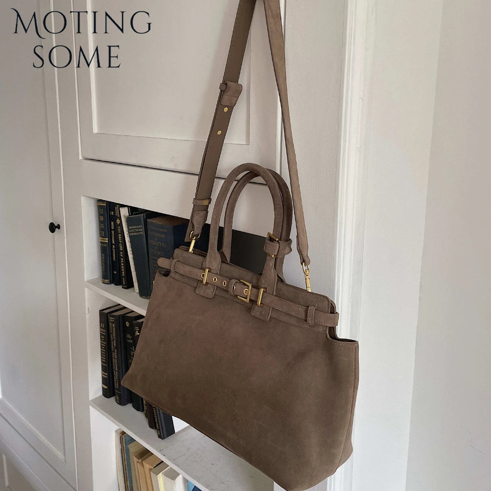 Motingsome 100% Natural Suede Bag Women Tote Luxury Designer Bags Roomy Casual Tote Crossbody Fashionable Handbag and Purses New