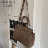 Motingsome 100% Natural Suede Bag Women Tote Luxury Designer Bags Roomy Casual Tote Crossbody Fashionable Handbag and Purses New