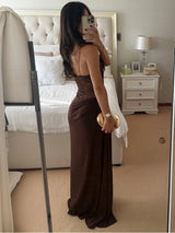 One-Shoulder Lace Gown – Sleeveless Backless Maxi Club Dress