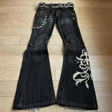 New retro double waisted lace up micro flared women pants streetwear Y2K washed high-quality design sense men and women jeans