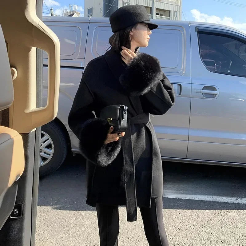 Fox Fur Trim Wool Overcoat