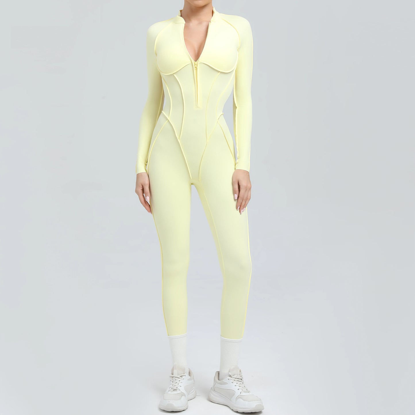 Long Sleeve Zip-Front Yoga Jumpsuit