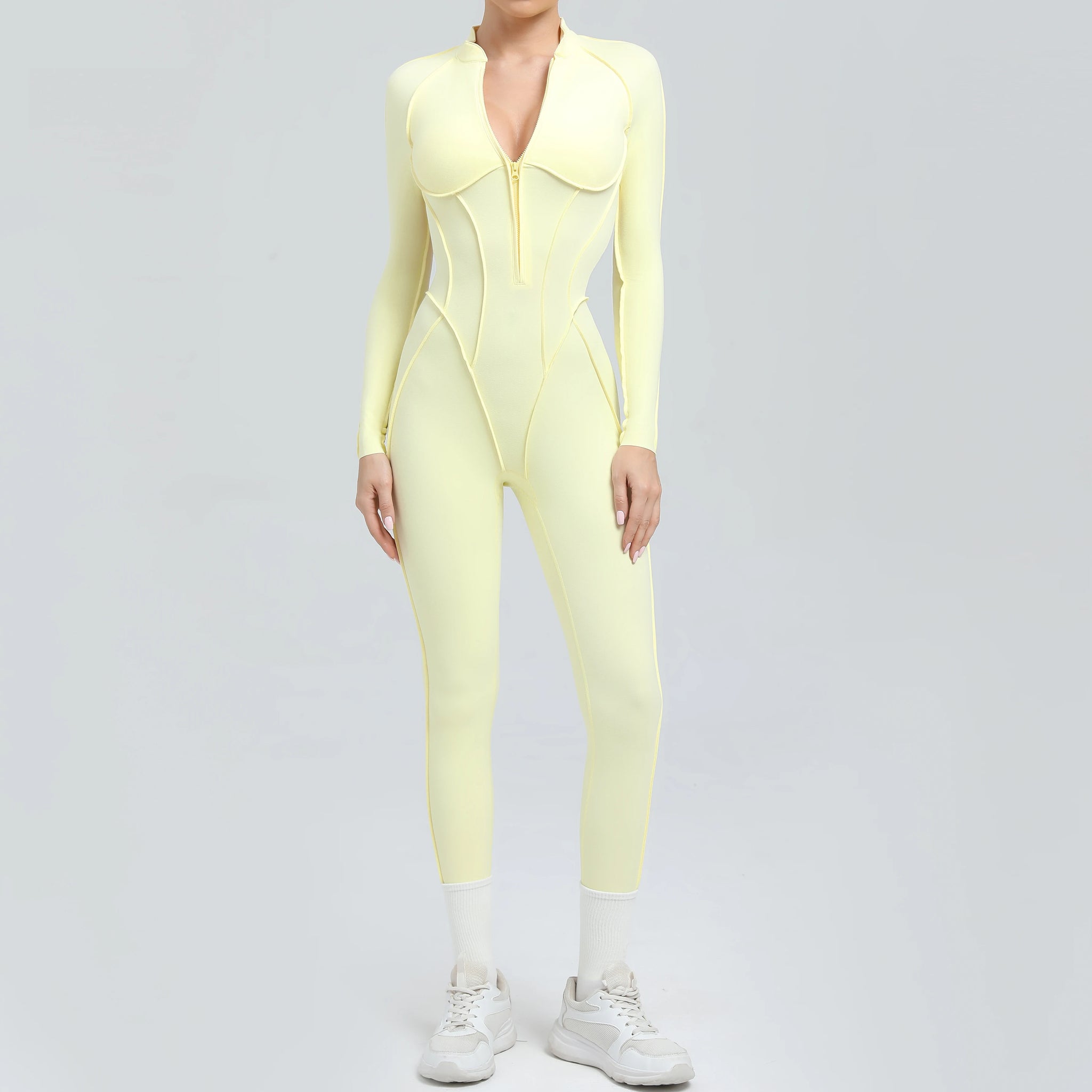 Long Sleeve Zip-Front Yoga Jumpsuit