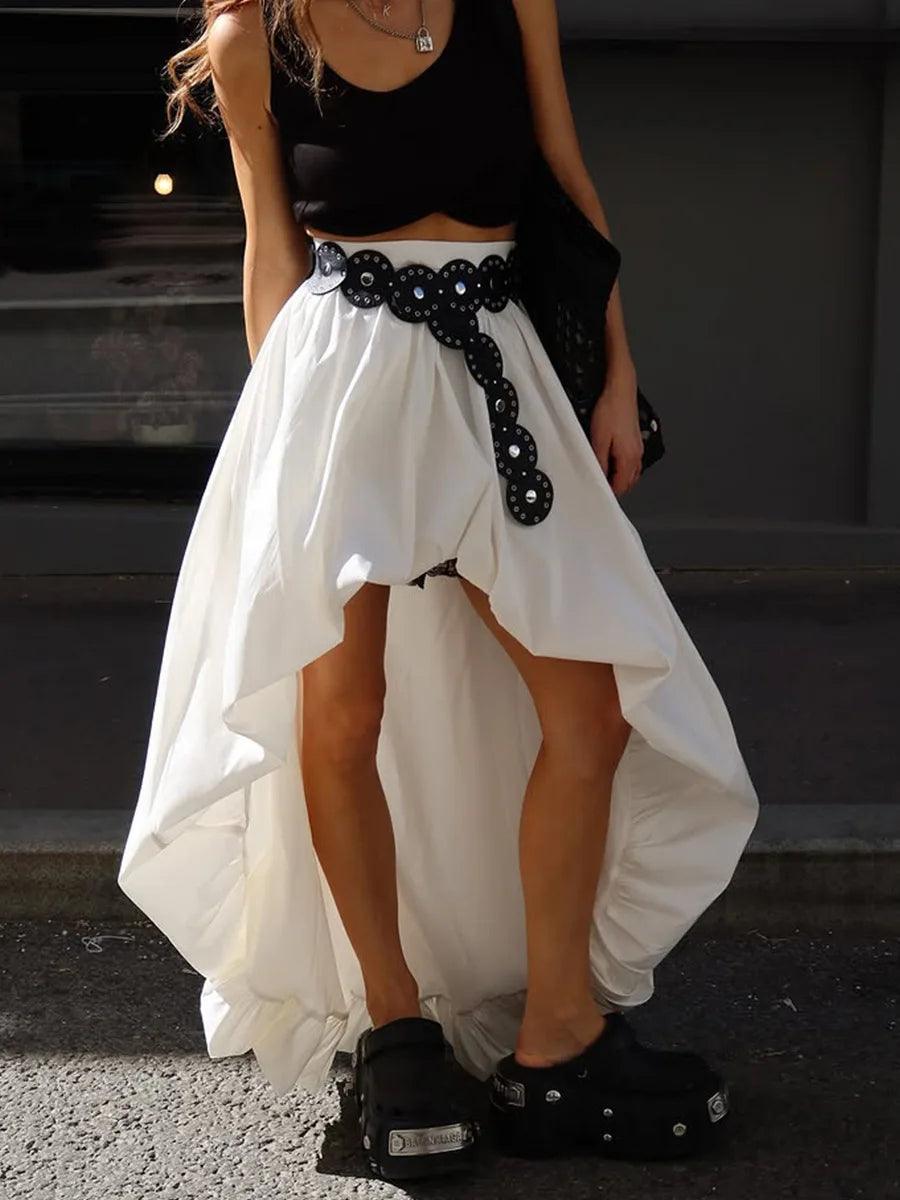 Women's Cotton Ruched Midi Skirt – Elegant A-Line