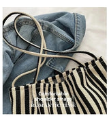 Female Casual Multifunctional Travel Top-handle Handbag Large Capacity Canvas Women Shopper Tote Simple Striped Shoulder Bag2025