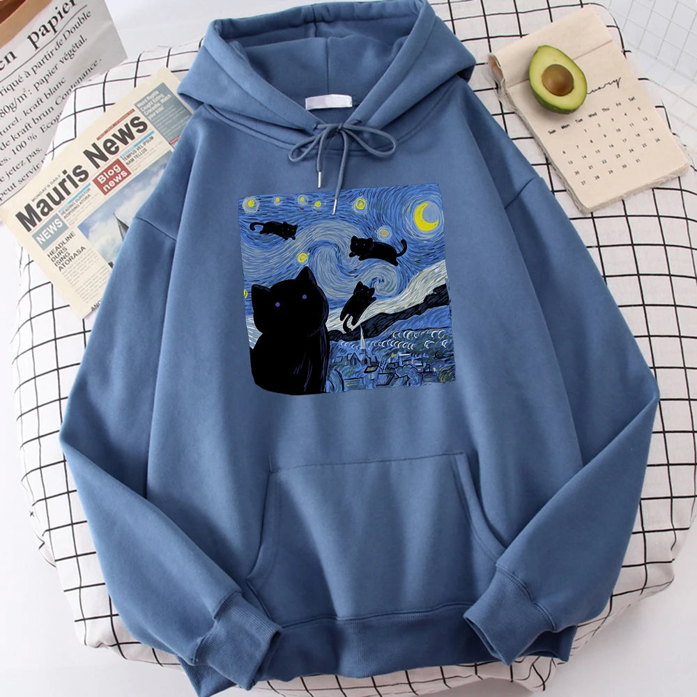 Starry Cat Night Fleece Hoodie