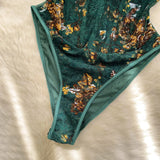 Vintage Elegant Fishbone Print Bodysuit – Chic Fairy Floral Summer Blouse Shirt