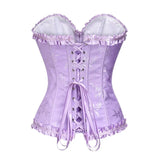 USA-Made Jacquard Ruffled Overbust Corset – Gothic Victorian Push-Up Bustier