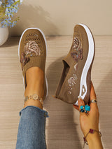 Comfort Women Closed Toe Mules Sandals Floral Embroidery Hollow Mesh Slip On Wedge Platform Lightweight Daily Walkin Lady Shoes