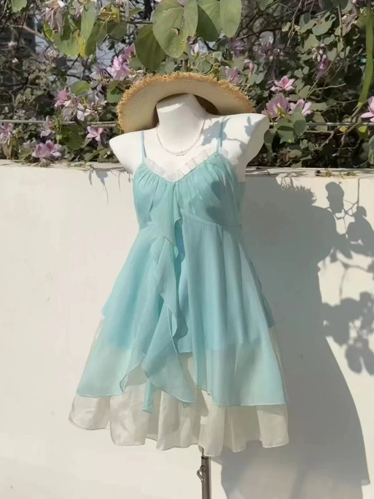 Casual Beach Style 2 Piece Skirt Sets Women Y2k Crop Top Vest + Mini Skirts Sweet Elegant Kawaii Vintage Suits Korean Fashion