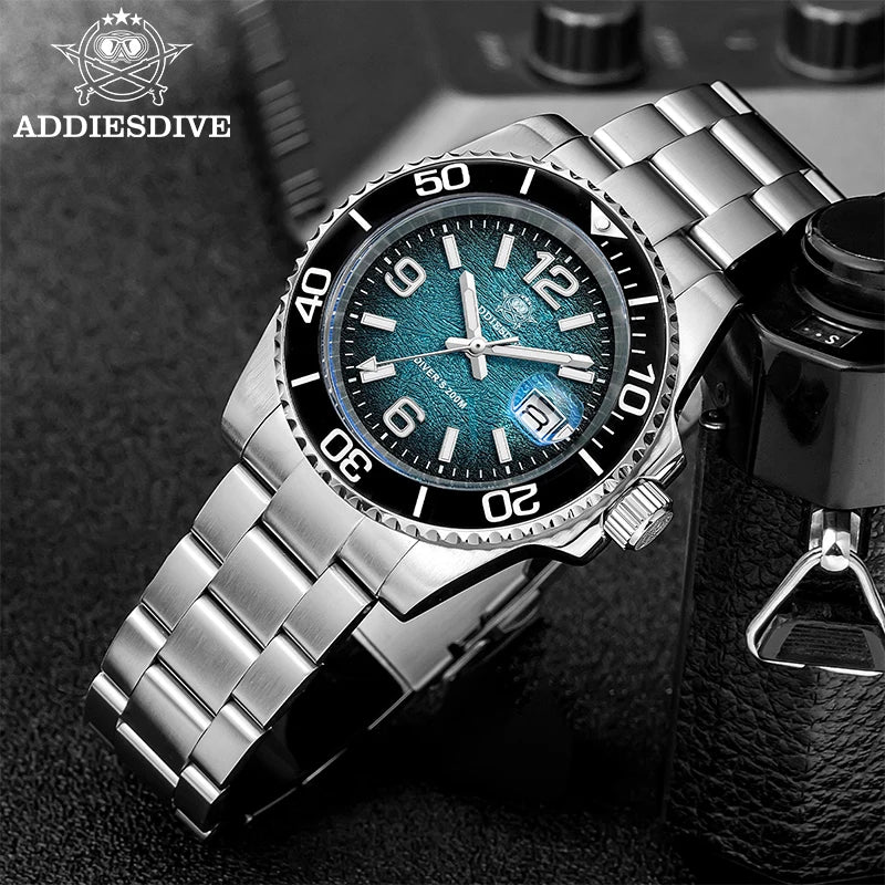 ADDIESDIVE Ceramic Bezel Colorful Dial Quartz Watches 41mm AD2513 Reloj Hombre 200m Waterproof BGW9 Luminous Diver Watch For Men