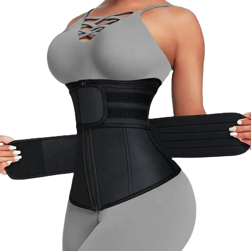 Double Belt Neoprene Waist Trainer – Adjustable Zip-Up Workout Cincher for Women
