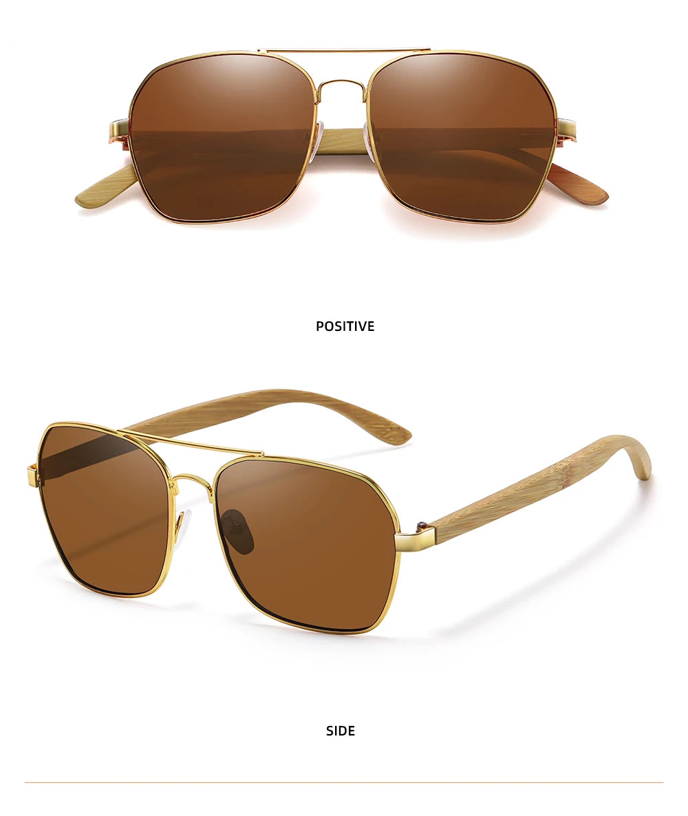 GM Fashion Retro Metallic Square Sunglasses for Women and Men Luxury Designer Brands Popular Driving Bamboo and Wood Sunglasses