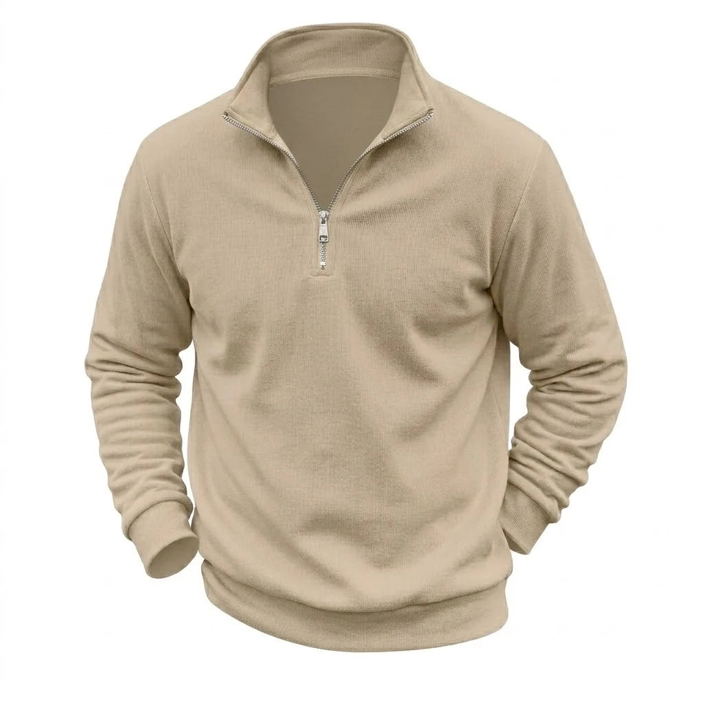 Mens Zip Up Jumper Mock Neck Warm Fleece Daily Knit Top Plain Tone Long Sleeve Pullover Outer Garment Tees for Guys Street