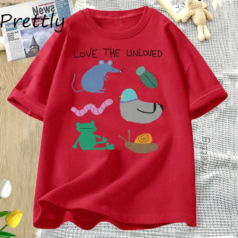 Love The Unloved Men Women T Shirt Funny Animal Pigeon Rat Frog T-shirt Loose Unisex Short Sleeve Tshirt Cotton Tees Streetwear