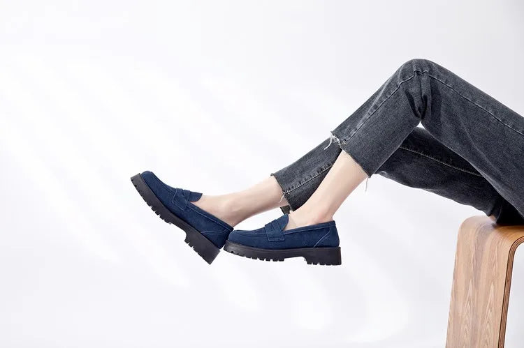AIYUQI Women's Suede Square-Heel Loafers | British Style
