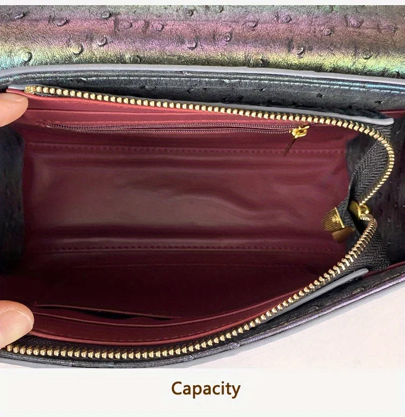 Advanced Ostrich Pattern Diamond Inlaid Women's Handbag New Fashionable High-End Shoulder Crossbody Bag