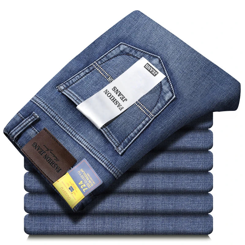Autumn Winter Men's Jeans Classic Retro Grey Denim Pants Man Work Slim Straight Stretch Cotton Trousers Streetwear Plus Size 40