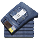 Autumn Winter Men's Jeans Classic Retro Grey Denim Pants Man Work Slim Straight Stretch Cotton Trousers Streetwear Plus Size 40