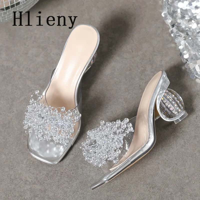 Women’s Clear Crystal Ball Heel Slide Sandals