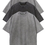 3pcs Men's 100% Cotton Loose-Fit T-Shirts in Solid Colors Casual Short Sleeve Crew Neck Ideal for Summer Outdoor