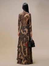 Women's Print Stand Collar Long-Line Slim Dress
