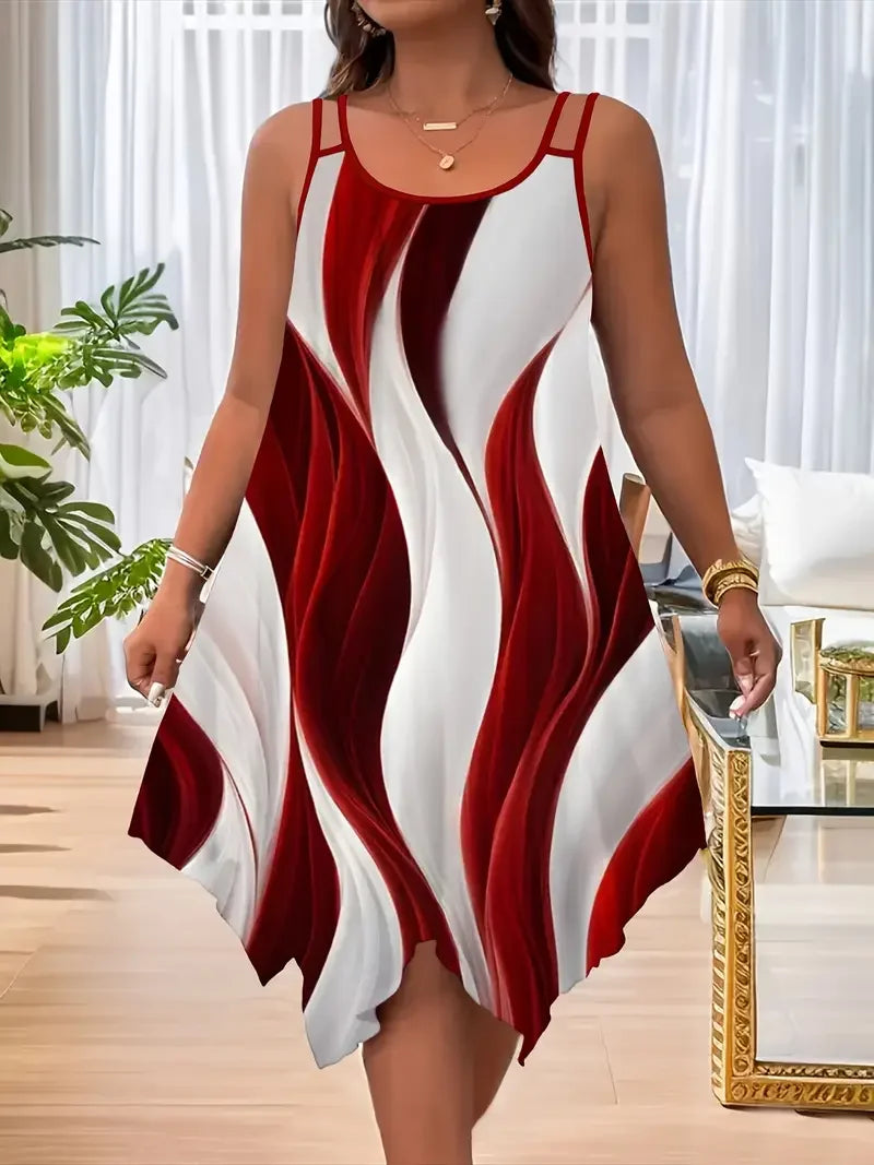 Women’s Plus Asymmetric Geometric Print Strappy Dress