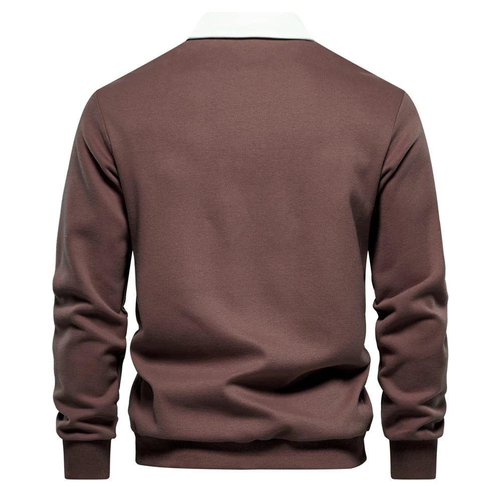 Men’s Cotton-Blend Polo Collar Sweatshirt