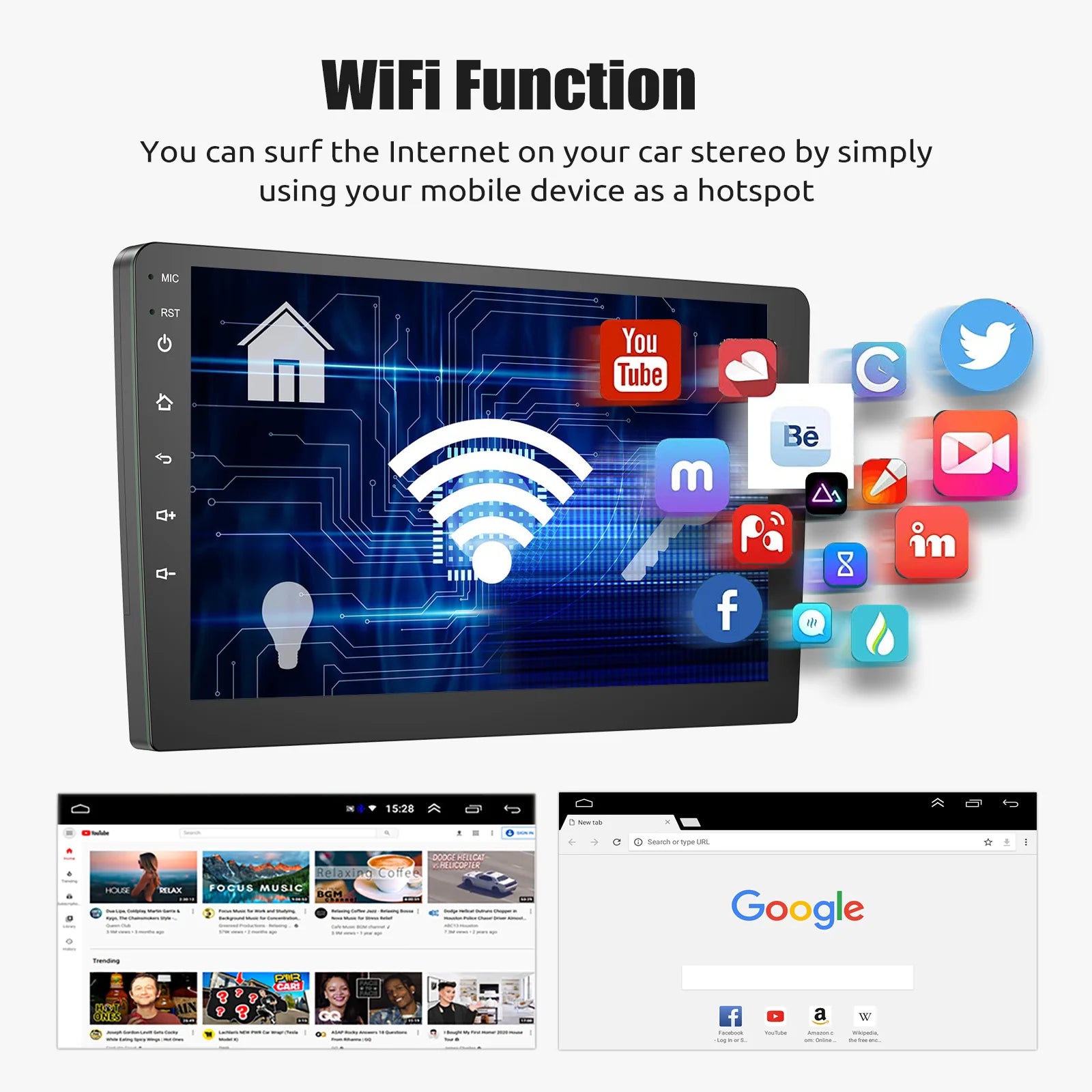 ESSGOO 7"/9"/10" Double Din Car Stereo | Android 14 | CarPlay & Auto