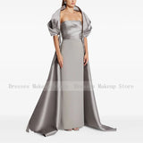 Modern Column Evening Dress with Wrap Satin Strapless Elegant Evening Gowns for Women Back Split Luxurious Formal Party Dresses