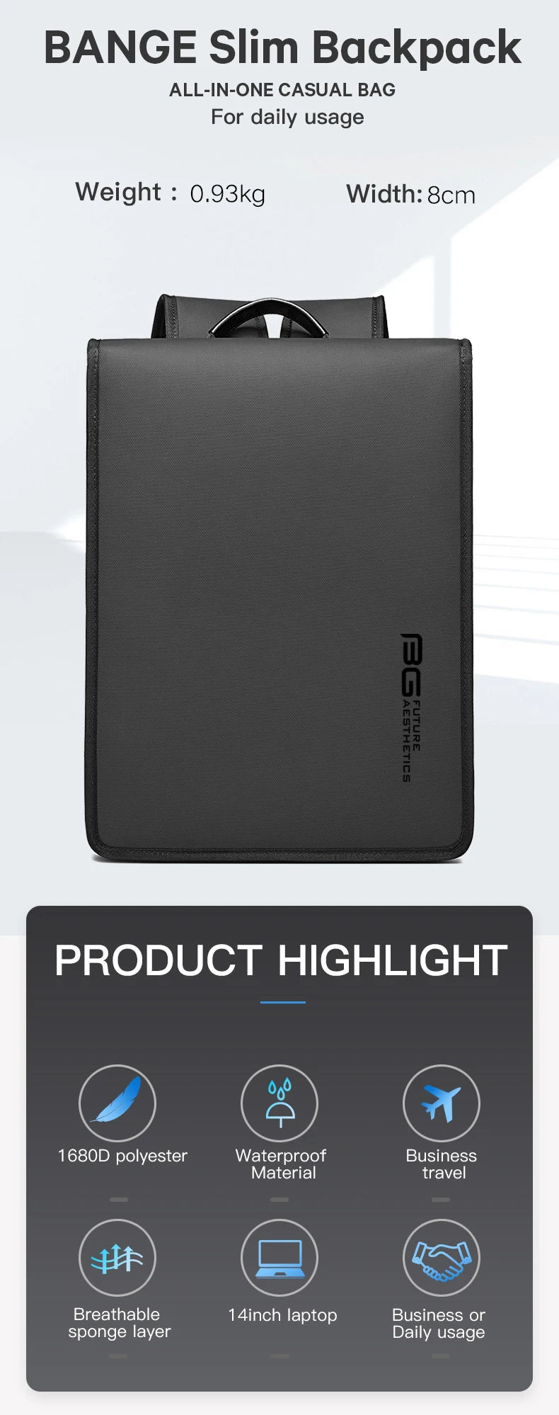 BANGE New Business Backpack Men's Anti-Theft Computer Bag Big Capacity 14.1 Inch Laptop Bagpack Men Elegant Waterproof