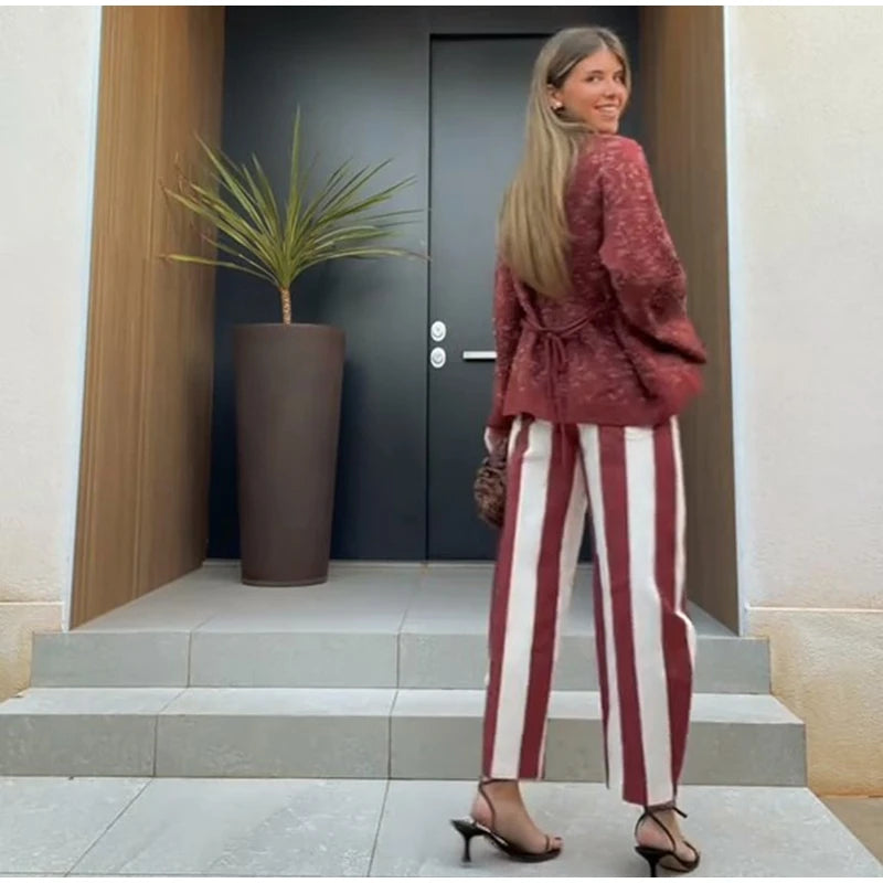 Street Striped Jeans Women's High-Waist Pockets Wide-Leg Trouser 2026 Spring Summer Retro Multicolor Vertical Stripe Denim Pant