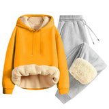 Men’s Thickened Lamb Velvet Hoodie Set