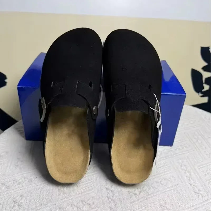 Retro Button-Toe Half Slides: Comfy Thick-Sole Mules