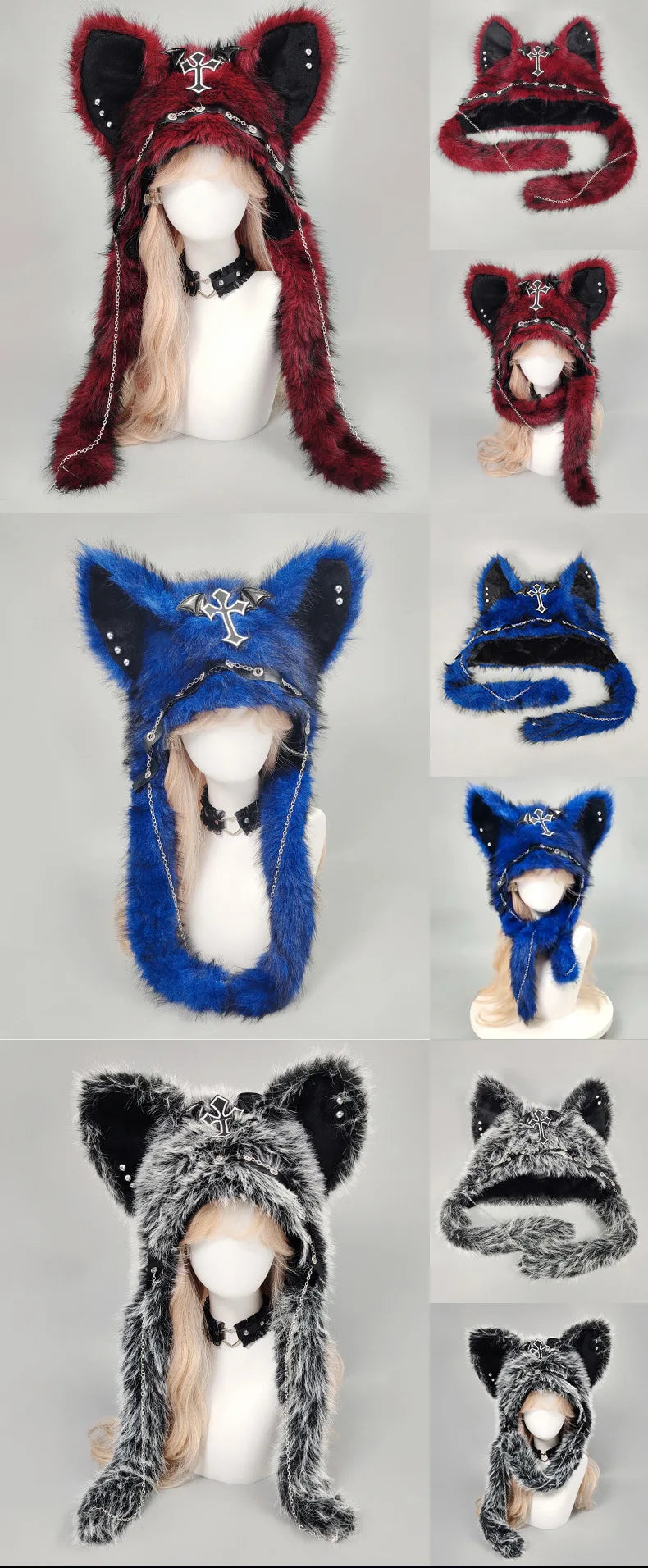Gothic Plush Cat Ear Beanie – Y2K Punk Warm Cap