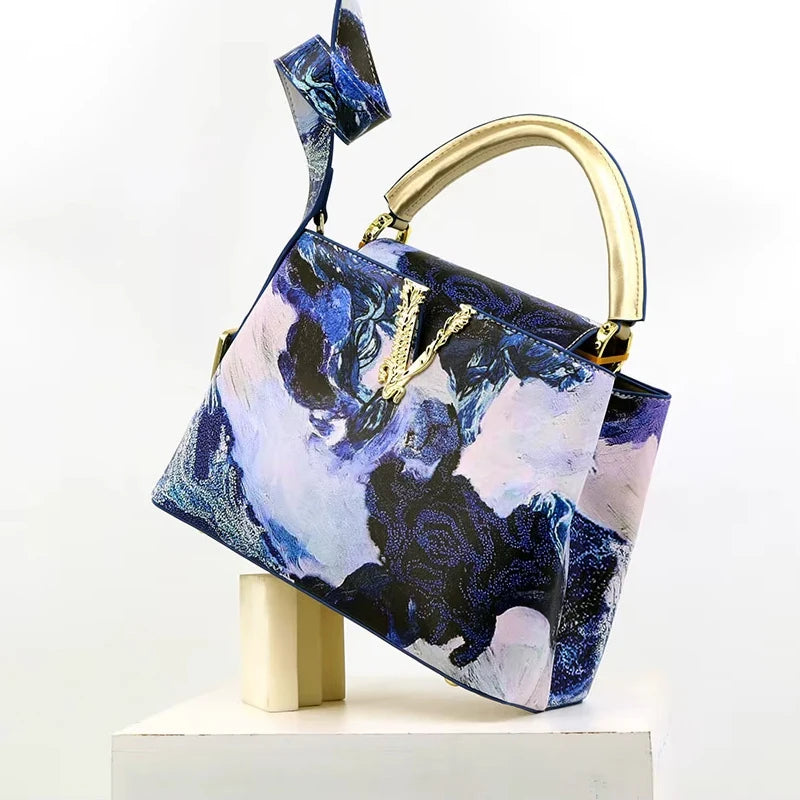 Ins Famous Fashion Classic Printed PU Leather Women's Handbags – Luxury Elegant Shoulder Crossbody Top Handle Bag