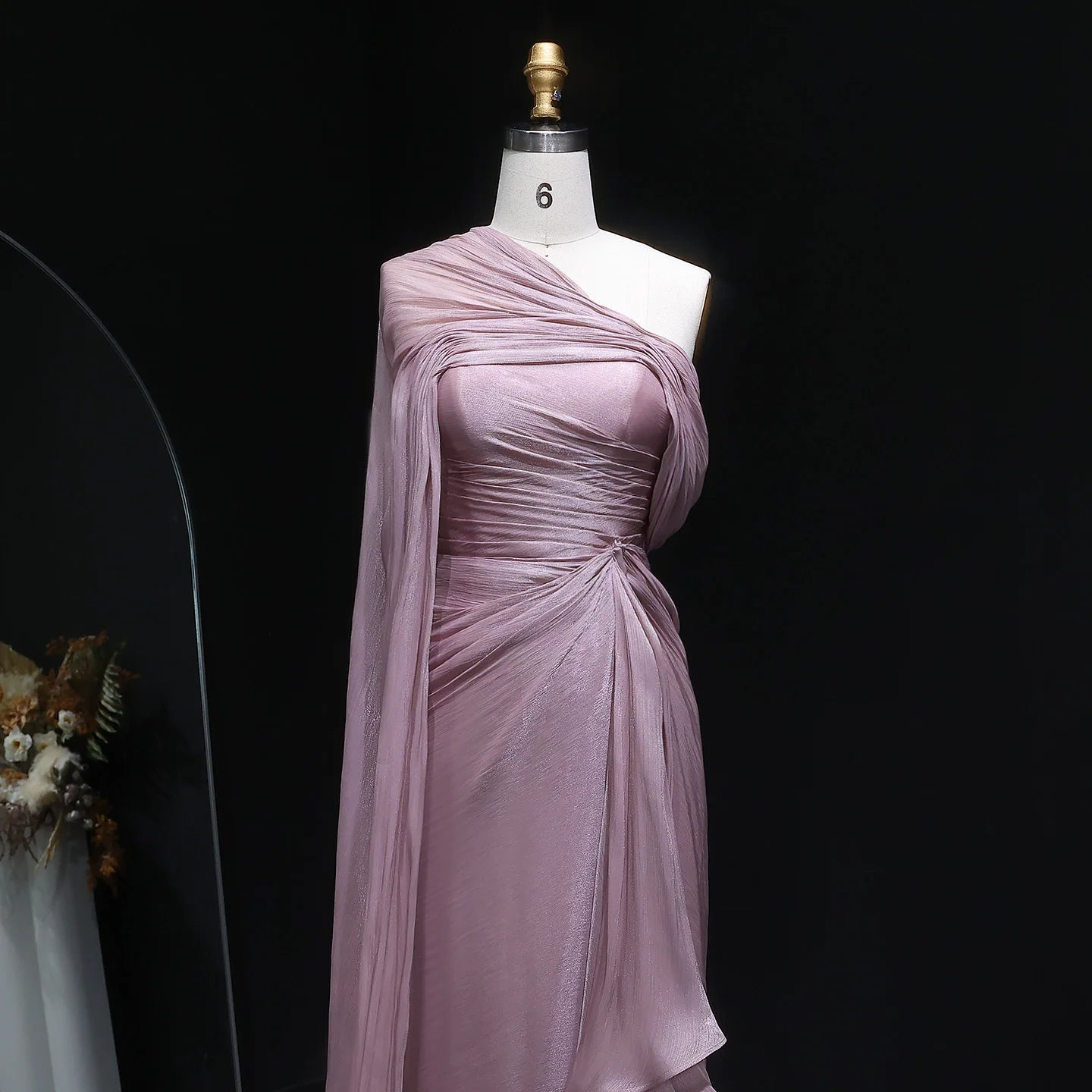 Sharon Said One-Shoulder Draped Chiffon Evening Gown SF199