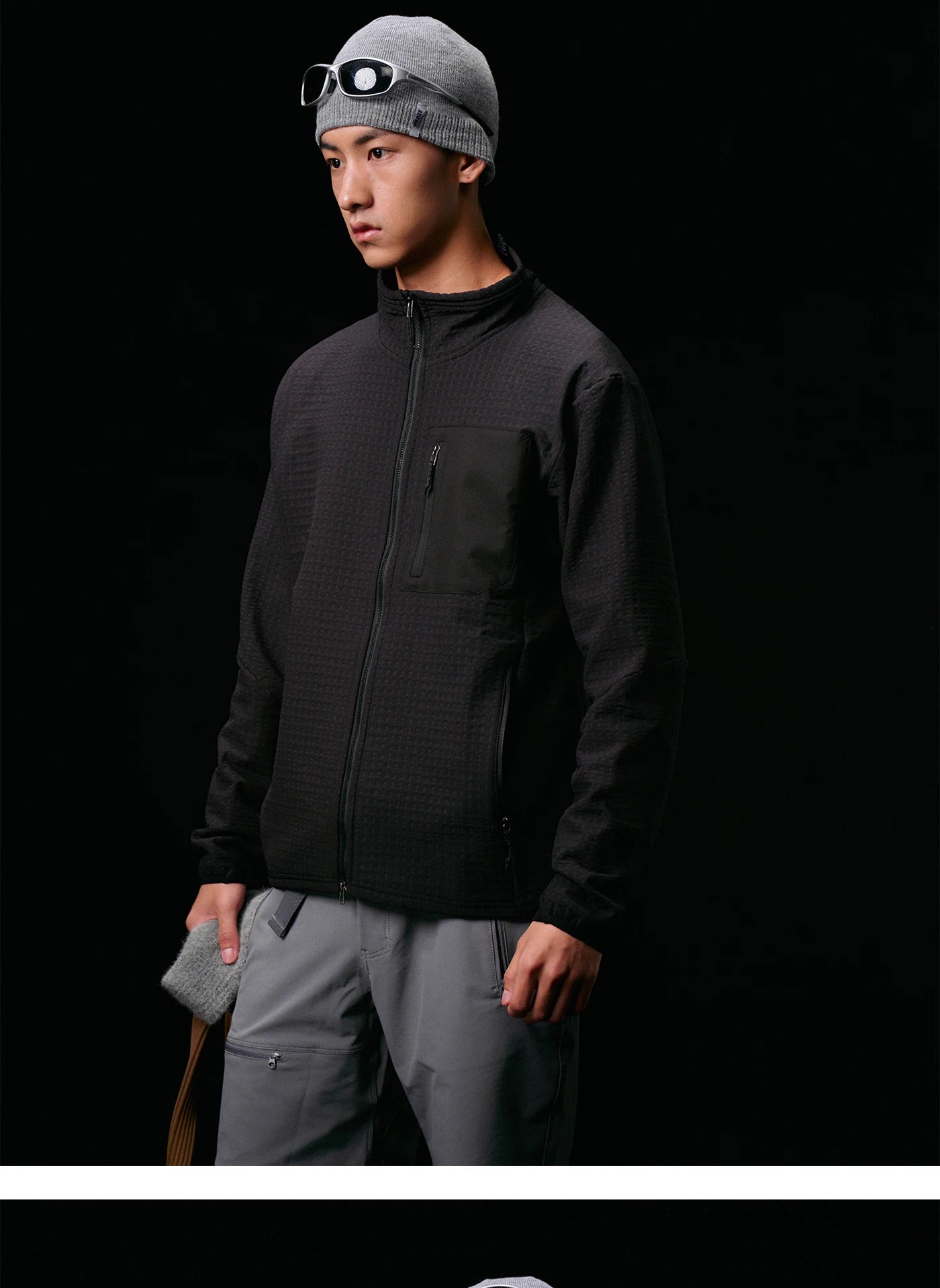 Outdoor Hiking Windproof Fleece Lined Stand Collar R2 Jacket Four Way Stretch Microfiber Polyester Spandex Keine Zeichen KZC